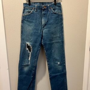 Wrangler Men's Straight Blue Jeans with Distressed Details